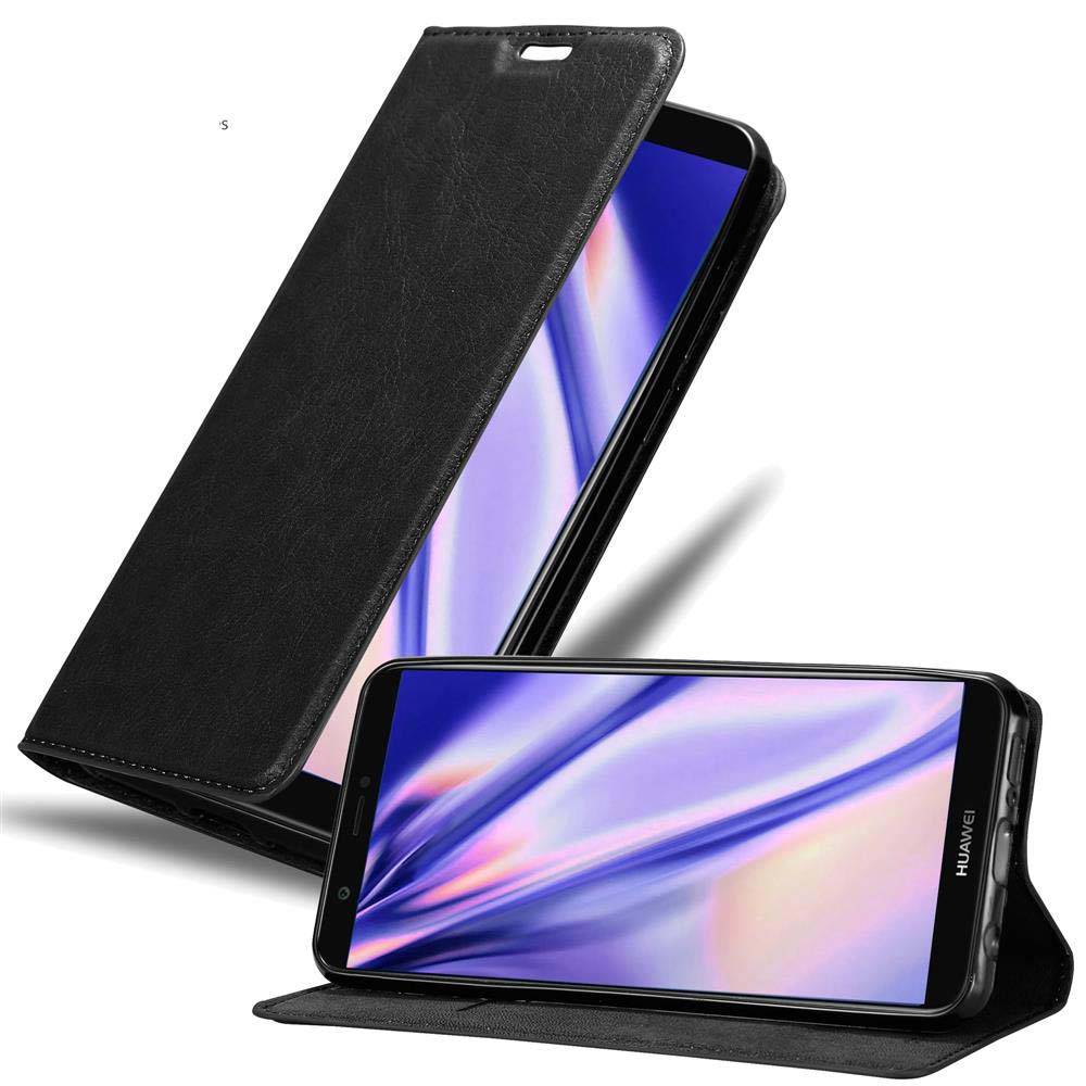 Cadorabo Hülle für Huawei P SMART 2018 / Enjoy 7S Schutz Hülle in Schwarz Handyhülle Etui Case Cover Magnetverschluss