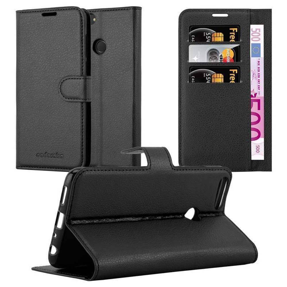 Cadorabo Hülle für Huawei P SMART 2018 / Enjoy 7S Schutz Hülle in Schwarz Handyhülle Etui Case Cover Magnetverschluss