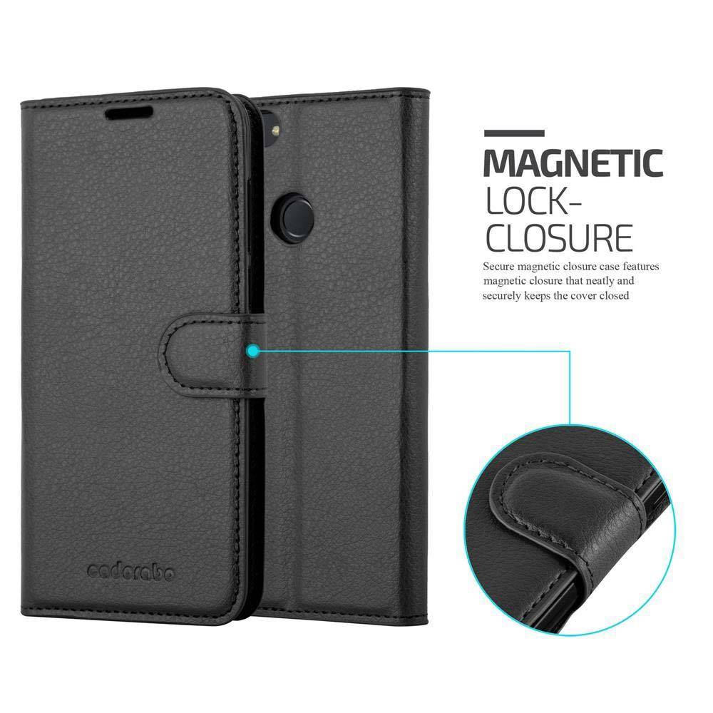 Cadorabo Hülle für Huawei P SMART 2018 / Enjoy 7S Schutz Hülle in Schwarz Handyhülle Etui Case Cover Magnetverschluss