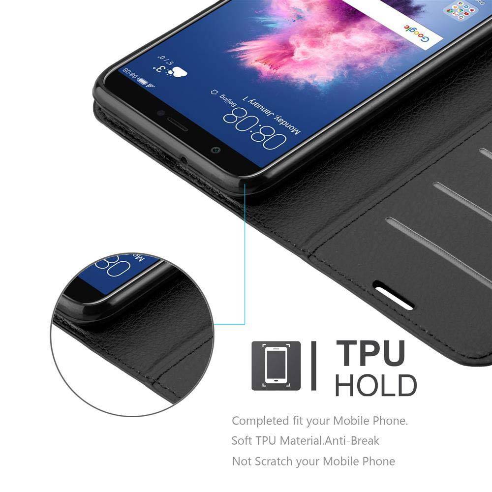 Cadorabo Hülle für Huawei P SMART 2018 / Enjoy 7S Schutz Hülle in Schwarz Handyhülle Etui Case Cover Magnetverschluss