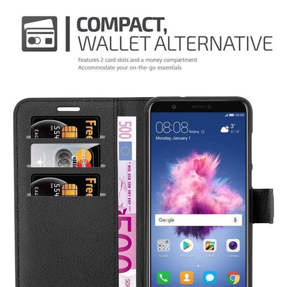 Cadorabo Hülle für Huawei P SMART 2018 / Enjoy 7S Schutz Hülle in Schwarz Handyhülle Etui Case Cover Magnetverschluss