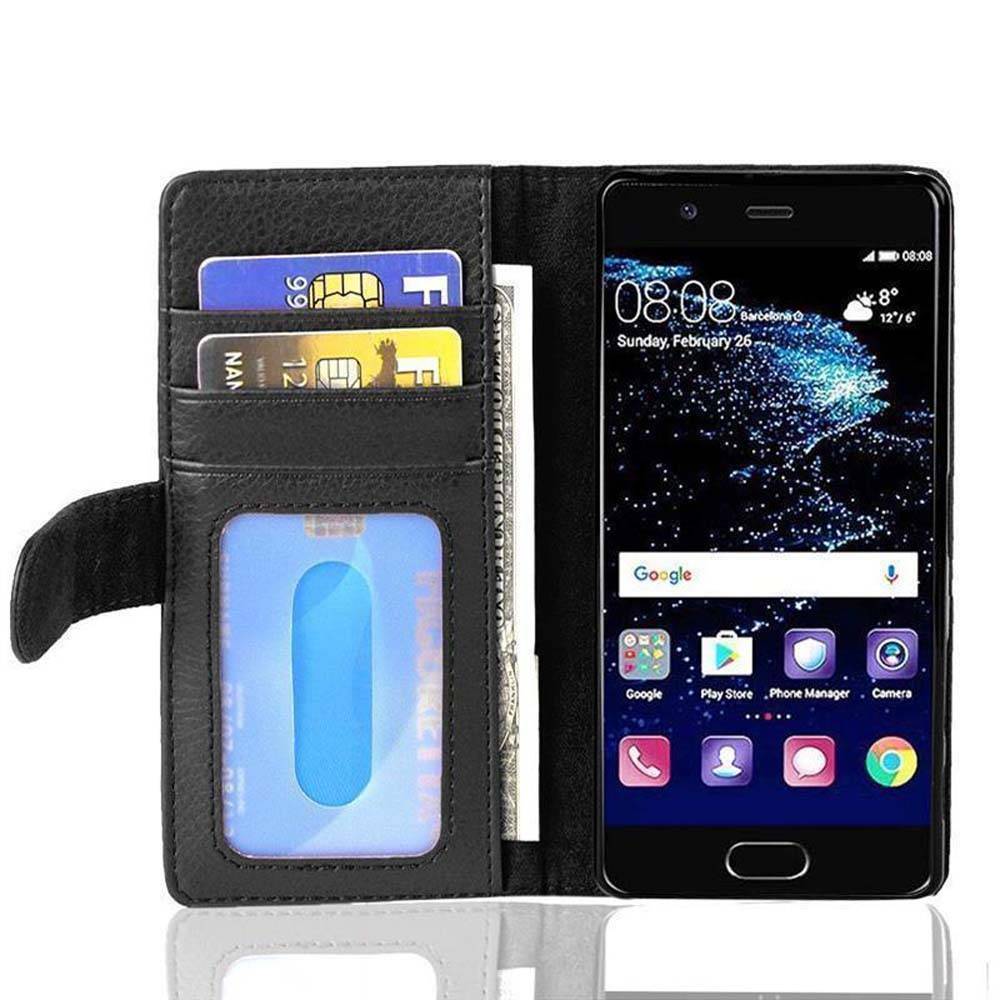 Cadorabo Hülle für Huawei P10 in Schwarz Backcover Handy Schutz Hülle Book Case Booklet Kartenfächer