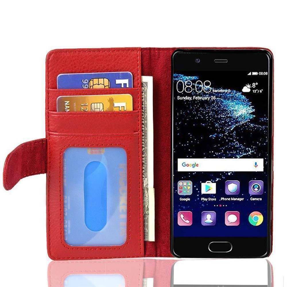 Cadorabo Hülle für Huawei P10 PLUS in Rot Backcover Handy Schutz Hülle Book Case Booklet Kartenfächer