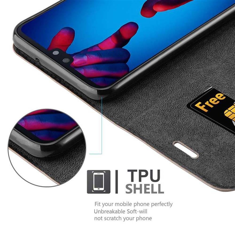 Cadorabo Handy Hülle für Huawei P20 Hülle in KAFFEE BRAUN , Schutzhülle Tasche case cover mit Kartenfach, Standfunktion, Magnetverschluss