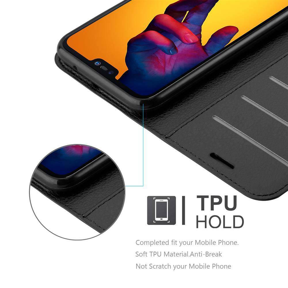 Cadorabo Hülle für Huawei P20 LITE 2018 / NOVA 3E Schutz Hülle in Schwarz Handyhülle Etui Case Cover Magnetverschluss