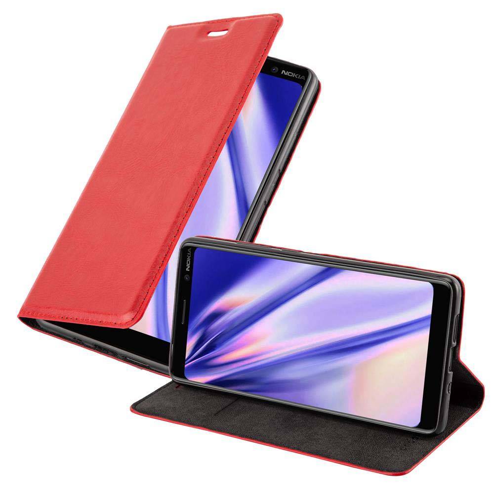 Cadorabo Hülle für Nokia 7 PLUS Schutz Hülle in Rot Handyhülle Etui Case Cover Magnetverschluss