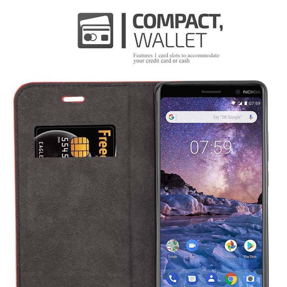 Cadorabo Hülle für Nokia 7 PLUS Schutz Hülle in Rot Handyhülle Etui Case Cover Magnetverschluss