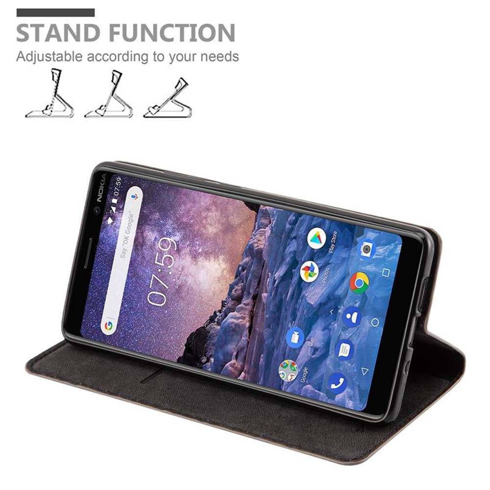 Cadorabo Hülle für Nokia 7 PLUS Schutz Hülle in Braun Handyhülle Etui Case Cover Magnetverschluss