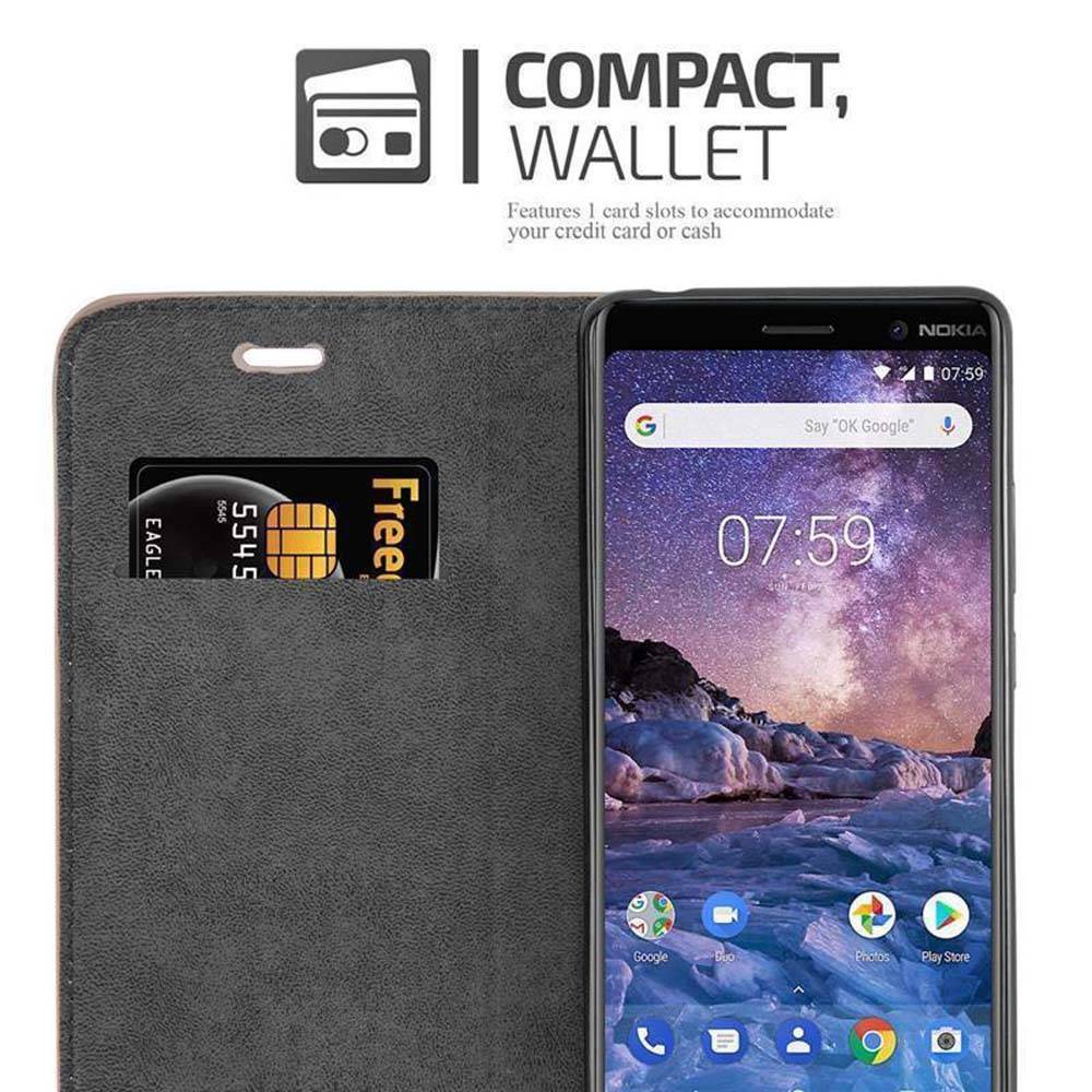 Cadorabo Hülle für Nokia 7 PLUS Schutz Hülle in Braun Handyhülle Etui Case Cover Magnetverschluss