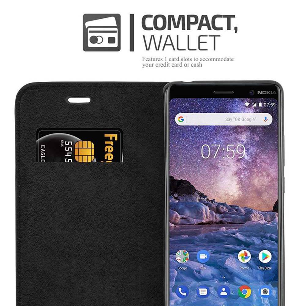 Cadorabo Hülle für Nokia 7 PLUS Schutz Hülle in Schwarz Handyhülle Etui Case Cover Magnetverschluss