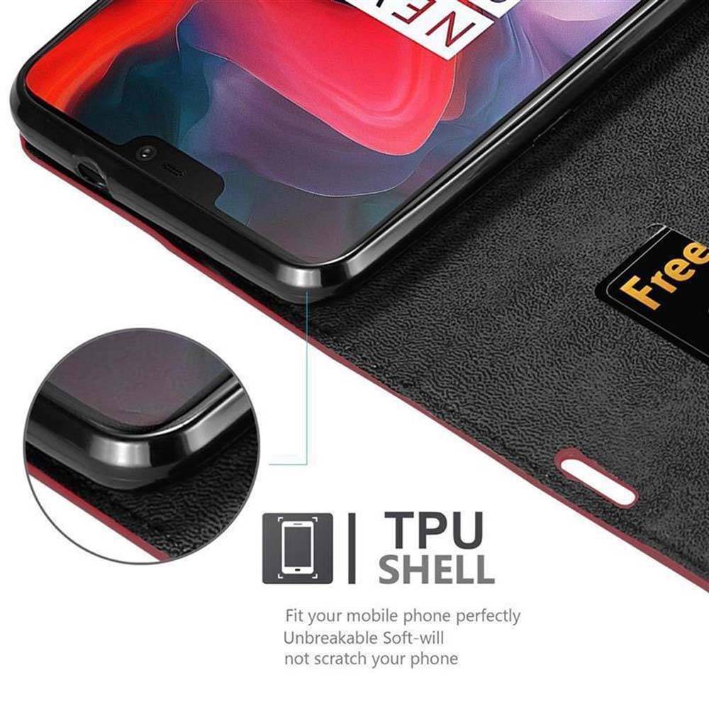 Cadorabo Hülle für OnePlus 6 Schutz Hülle in Rot Handyhülle Etui Case Cover Magnetverschluss