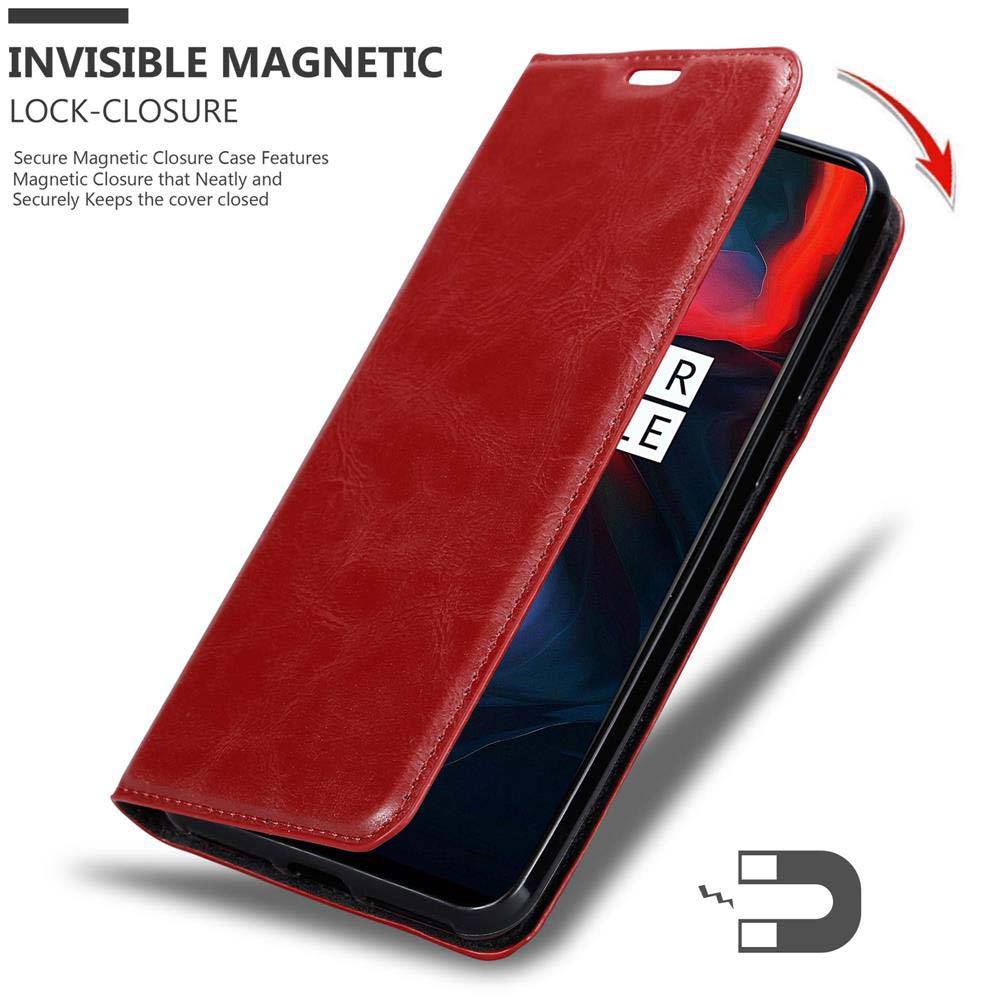 Cadorabo Hülle für OnePlus 6 Schutz Hülle in Rot Handyhülle Etui Case Cover Magnetverschluss