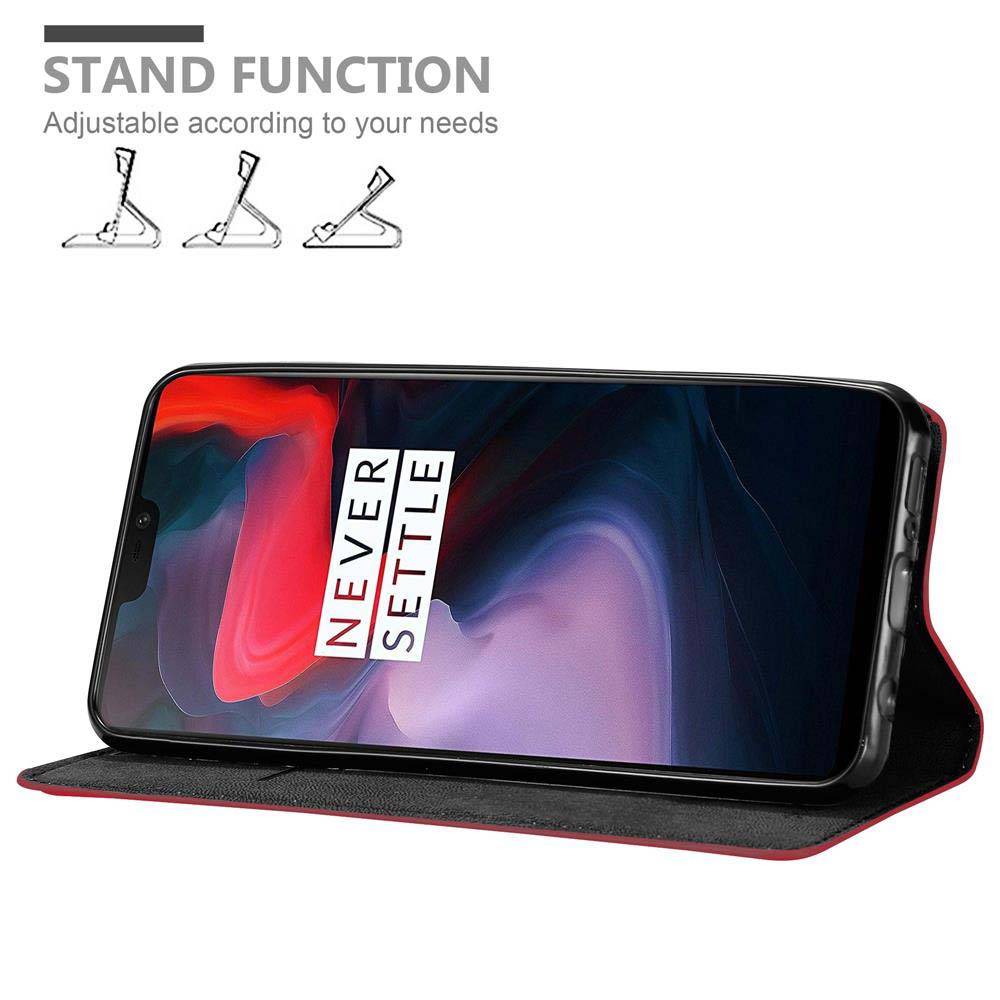 Cadorabo Hülle für OnePlus 6 Schutz Hülle in Rot Handyhülle Etui Case Cover Magnetverschluss