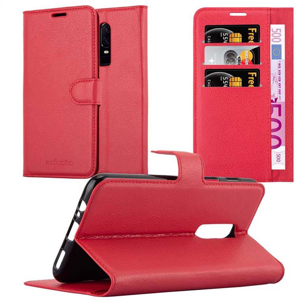 Cadorabo Hülle für OnePlus 6 Schutz Hülle in Rot Handyhülle Etui Case Cover Magnetverschluss