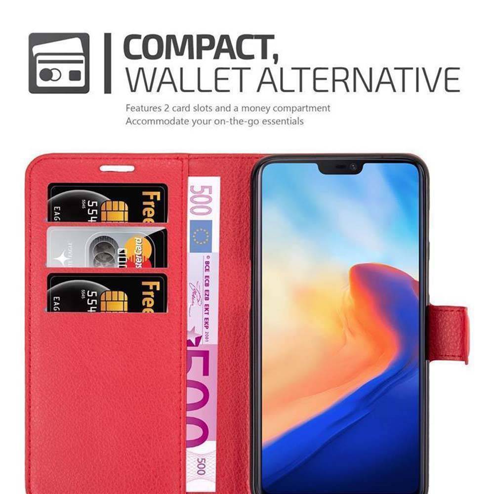 Cadorabo Hülle für OnePlus 6 Schutz Hülle in Rot Handyhülle Etui Case Cover Magnetverschluss