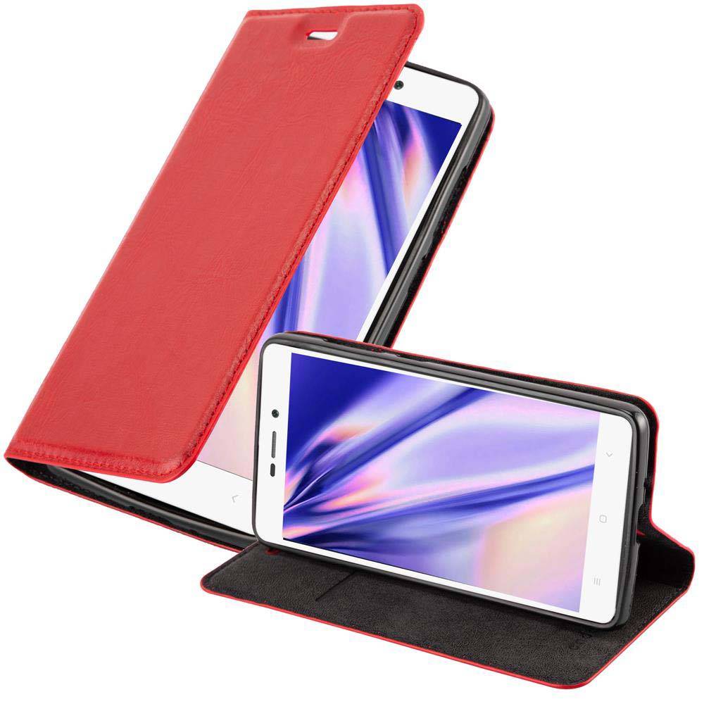 Cadorabo Hülle für Xiaomi RedMi 3S Schutz Hülle in Rot Handyhülle Etui Case Cover Magnetverschluss