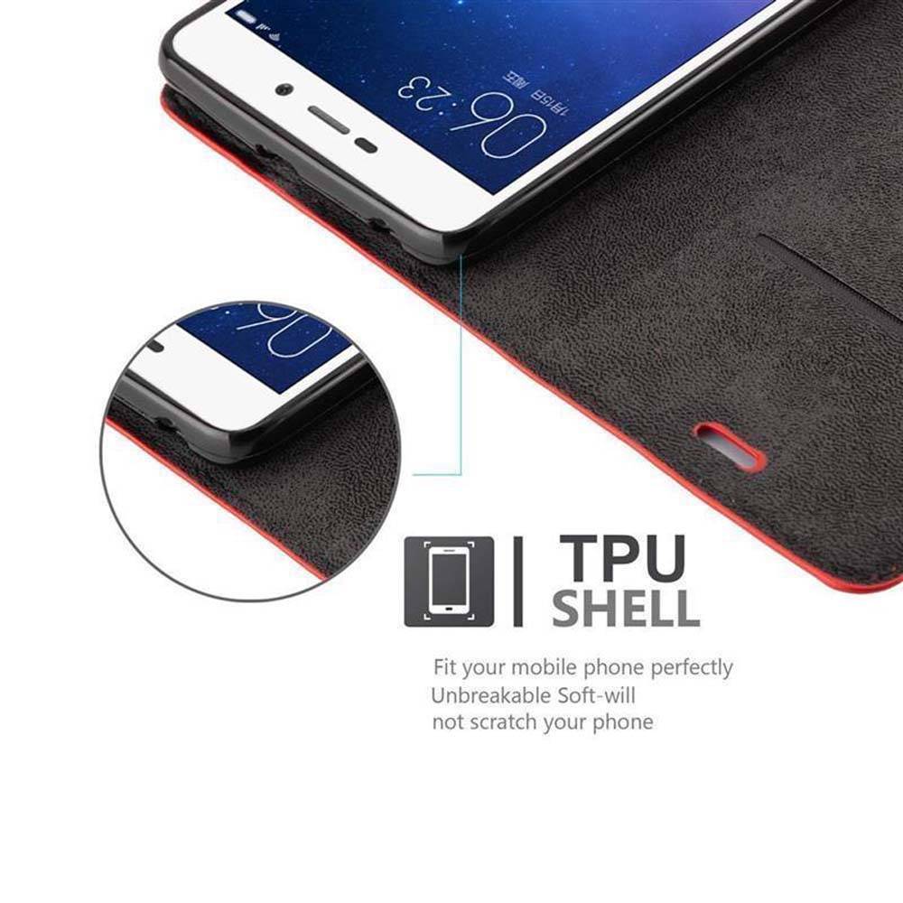 Cadorabo Hülle für Xiaomi RedMi 3S Schutz Hülle in Rot Handyhülle Etui Case Cover Magnetverschluss