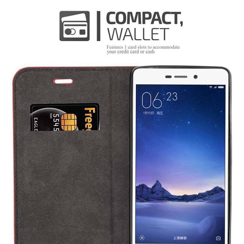 Cadorabo Hülle für Xiaomi RedMi 3S Schutz Hülle in Rot Handyhülle Etui Case Cover Magnetverschluss