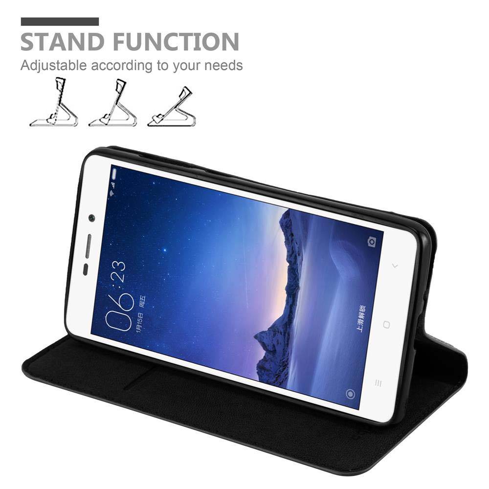 Cadorabo Hülle für Xiaomi RedMi 3S Schutz Hülle in Schwarz Handyhülle Etui Case Cover Magnetverschluss
