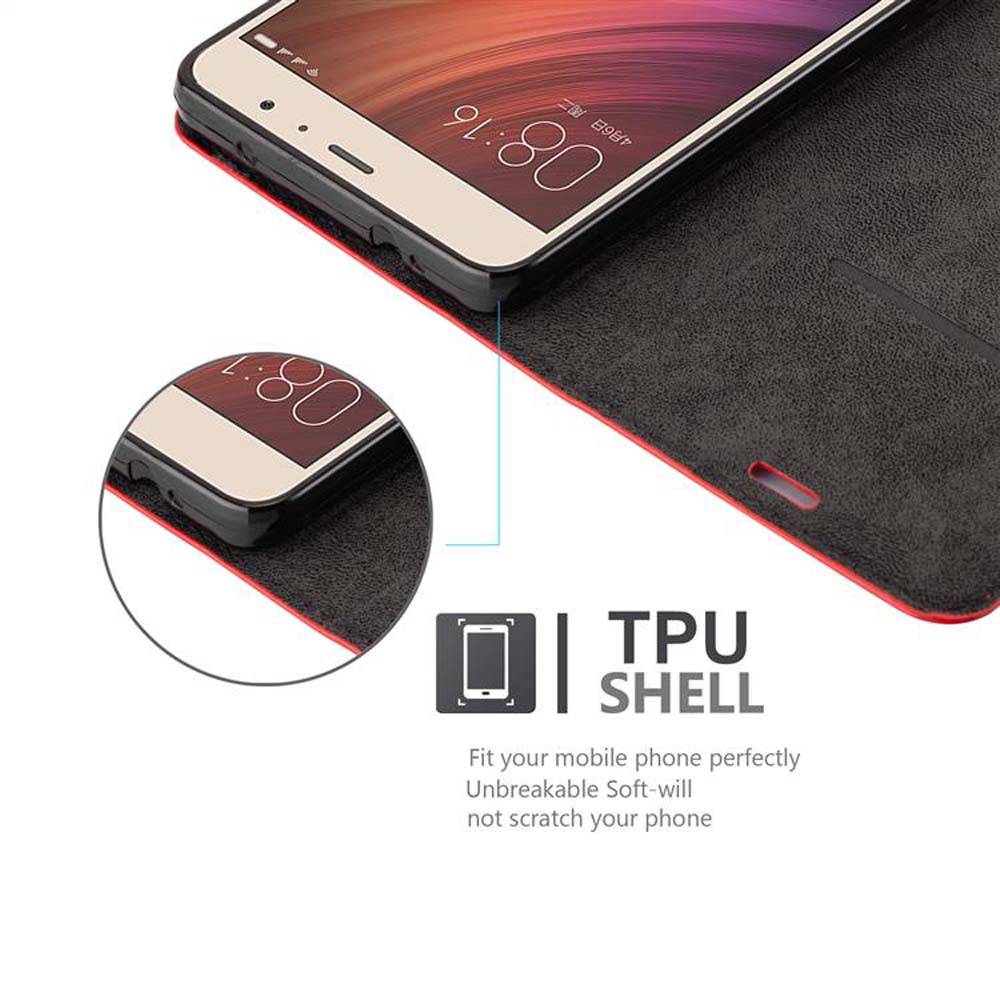 Cadorabo Hülle für Xiaomi RedMi PRO Schutz Hülle in Rot Handyhülle Etui Case Cover Magnetverschluss