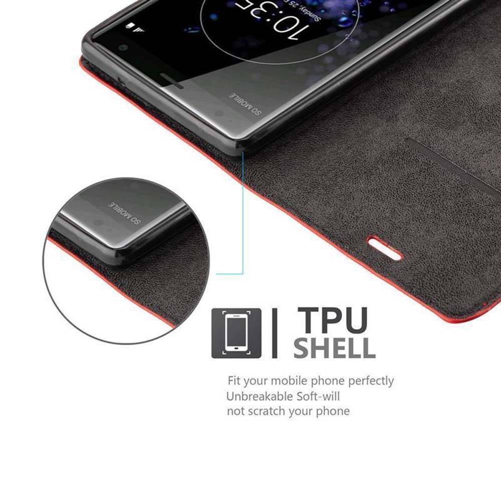Cadorabo Hülle für Sony Xperia XZ2 Schutz Hülle in Rot Handyhülle Etui Case Cover Magnetverschluss