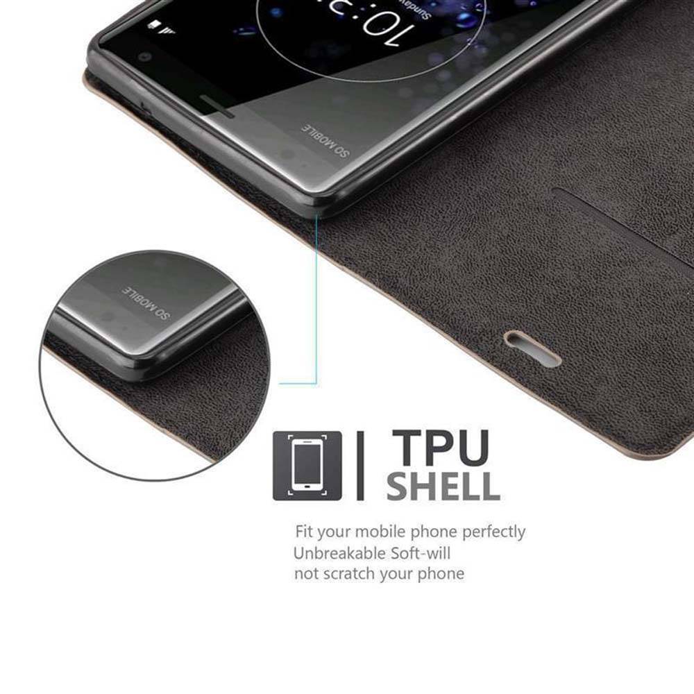 Cadorabo Hülle für Sony Xperia XZ2 Schutz Hülle in Braun Handyhülle Etui Case Cover Magnetverschluss