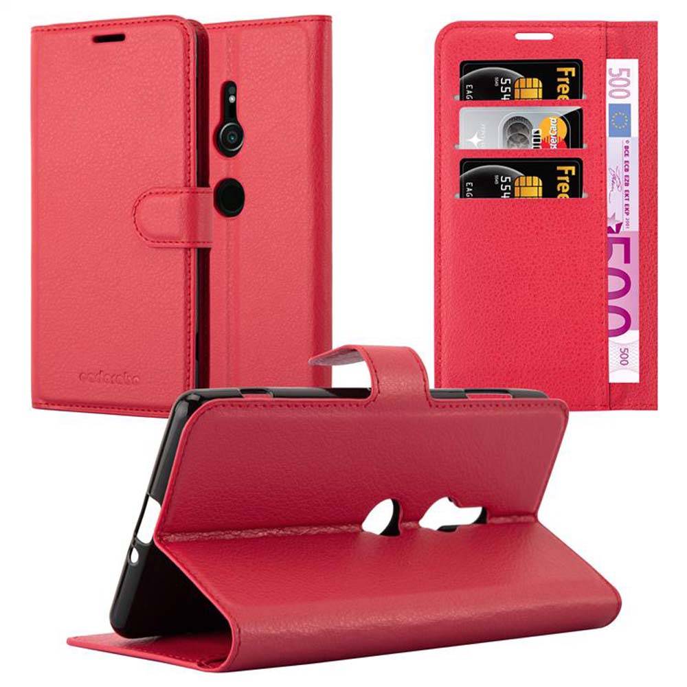 Cadorabo Hülle für Sony Xperia XZ2 Schutz Hülle in Rot Handyhülle Etui Case Cover Magnetverschluss