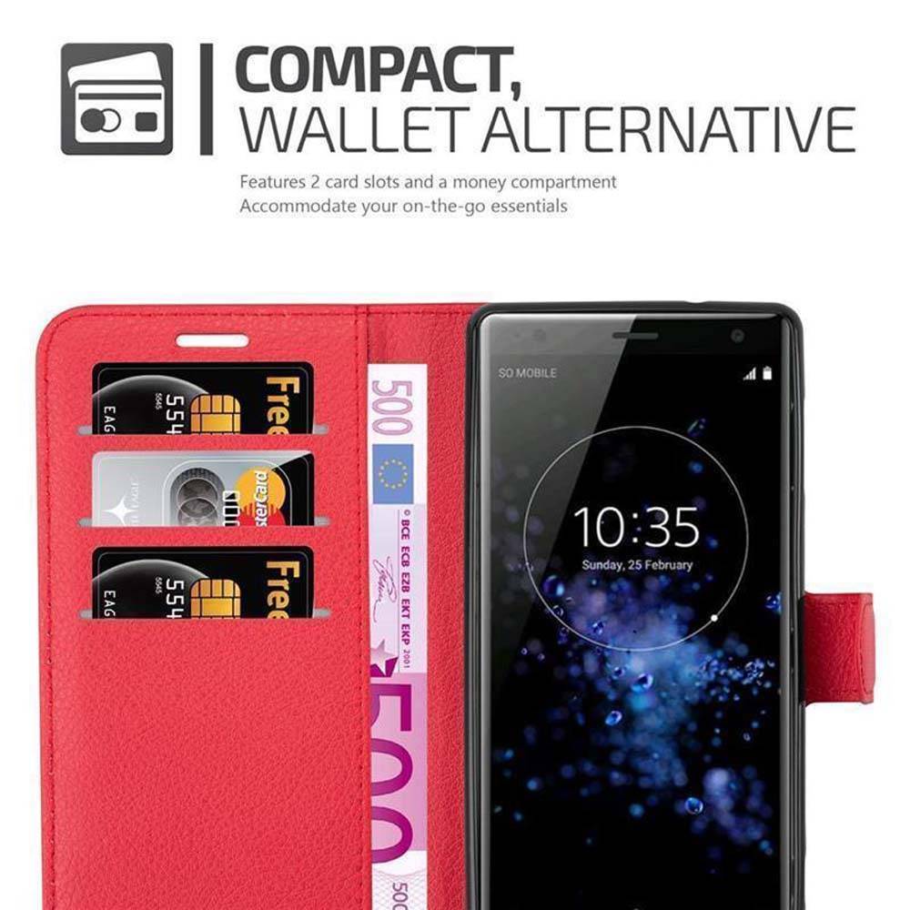 Cadorabo Hülle für Sony Xperia XZ2 Schutz Hülle in Rot Handyhülle Etui Case Cover Magnetverschluss