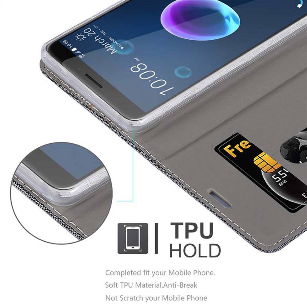 Cadorabo Hülle für HTC Desire 12 Schutzhülle in Grau Handy Hülle Etui Book Case Cover