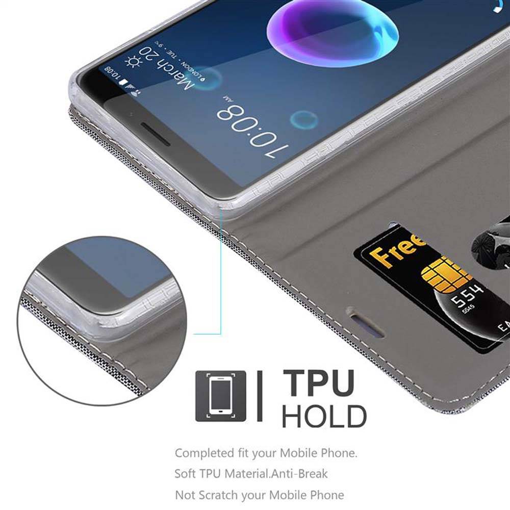 Cadorabo Hülle für HTC Desire 12 Schutzhülle in Grau Handy Hülle Etui Book Case Cover