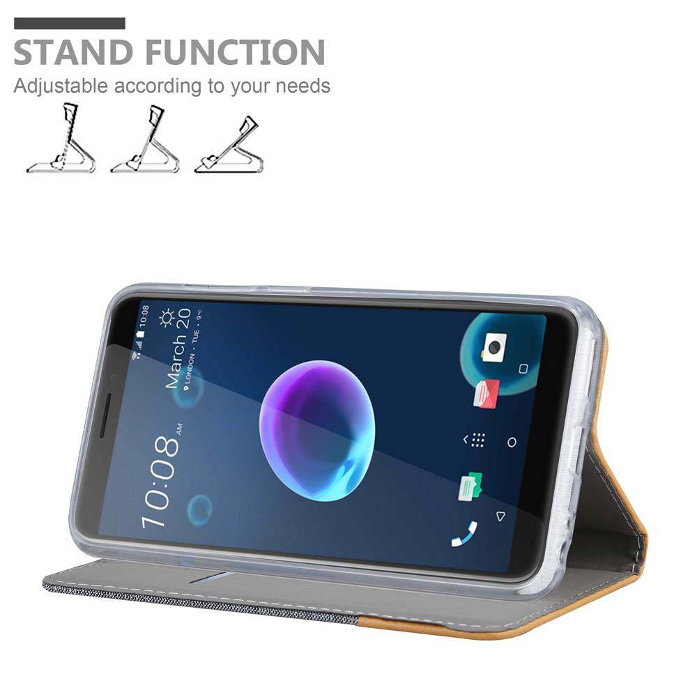 Cadorabo Hülle für HTC Desire 12 Schutzhülle in Grau Handy Hülle Etui Book Case Cover