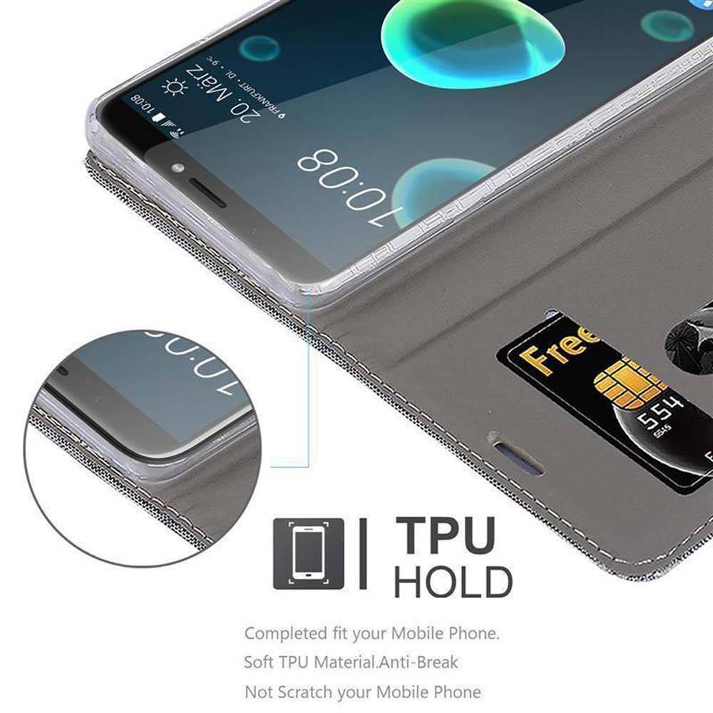 Cadorabo Hülle für HTC Desire 12 PLUS Schutzhülle in Grau Handy Hülle Etui Book Case Cover