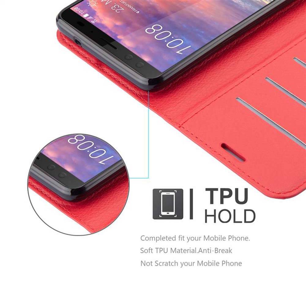 Cadorabo Hülle für HTC U12 PLUS Schutz Hülle in Rot Handyhülle Etui Case Cover Magnetverschluss