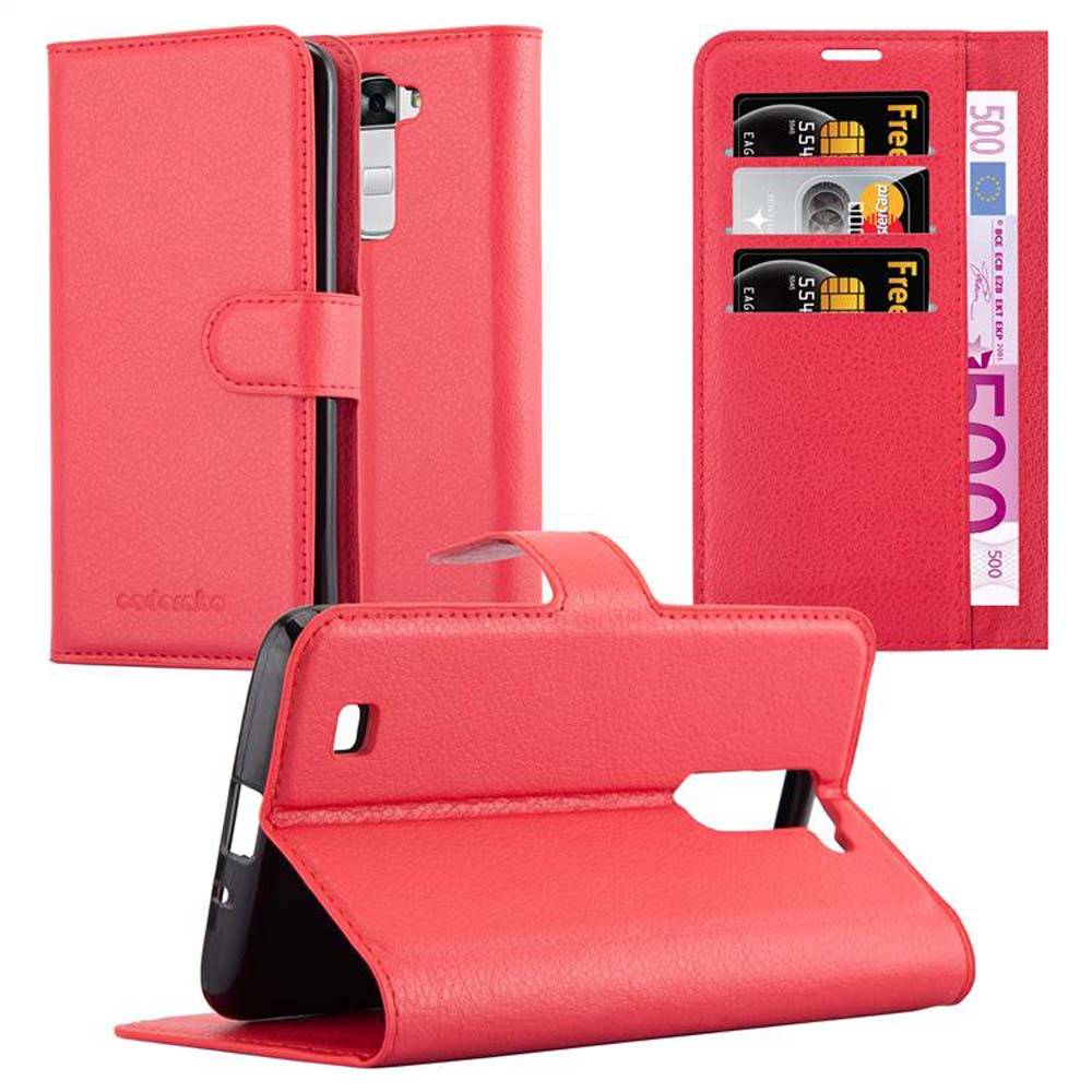 Cadorabo Hülle für LG K7 2016 Schutz Hülle in Rot Handyhülle Etui Case Cover Magnetverschluss