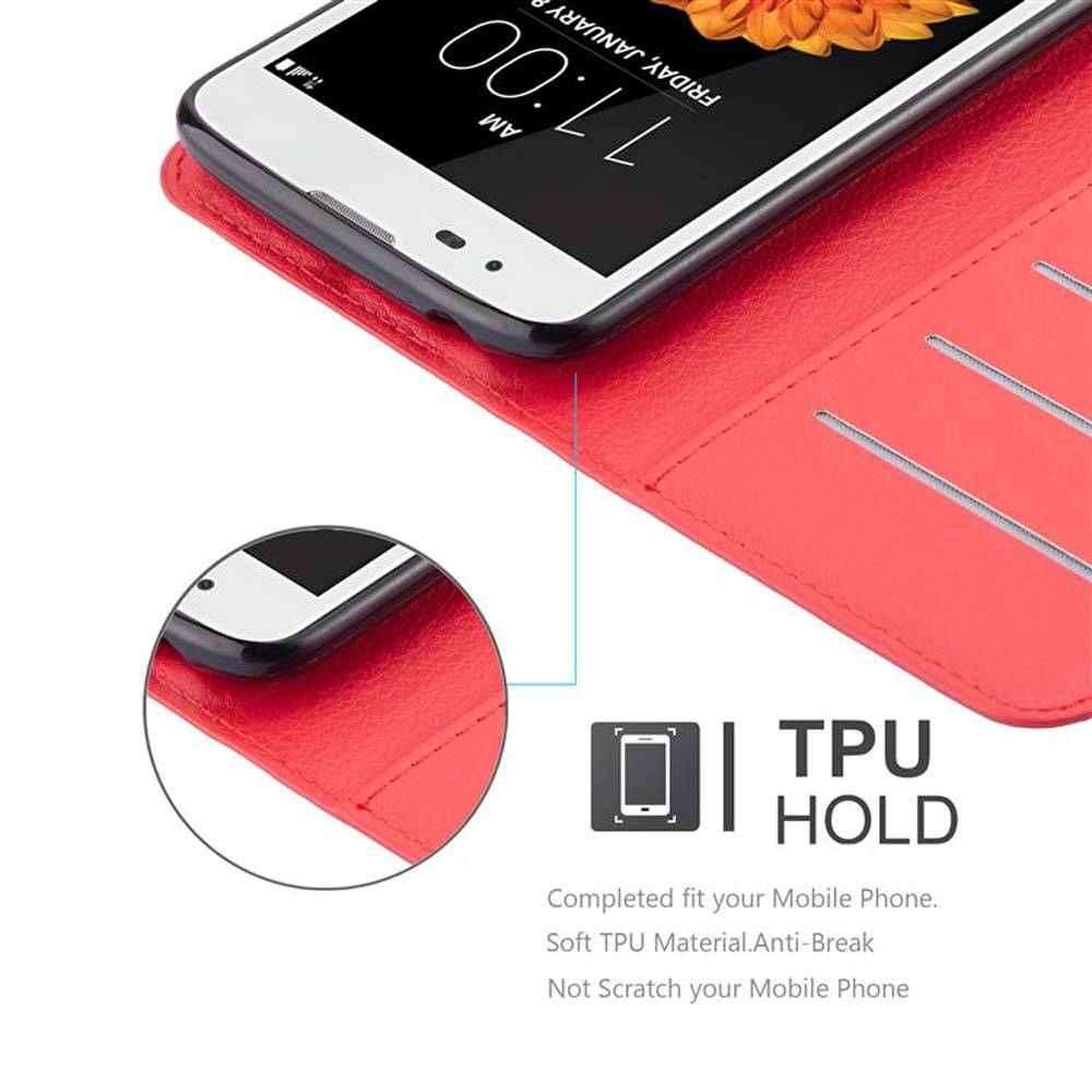 Cadorabo Hülle für LG K7 2016 Schutz Hülle in Rot Handyhülle Etui Case Cover Magnetverschluss