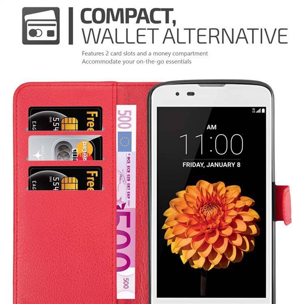 Cadorabo Hülle für LG K7 2016 Schutz Hülle in Rot Handyhülle Etui Case Cover Magnetverschluss