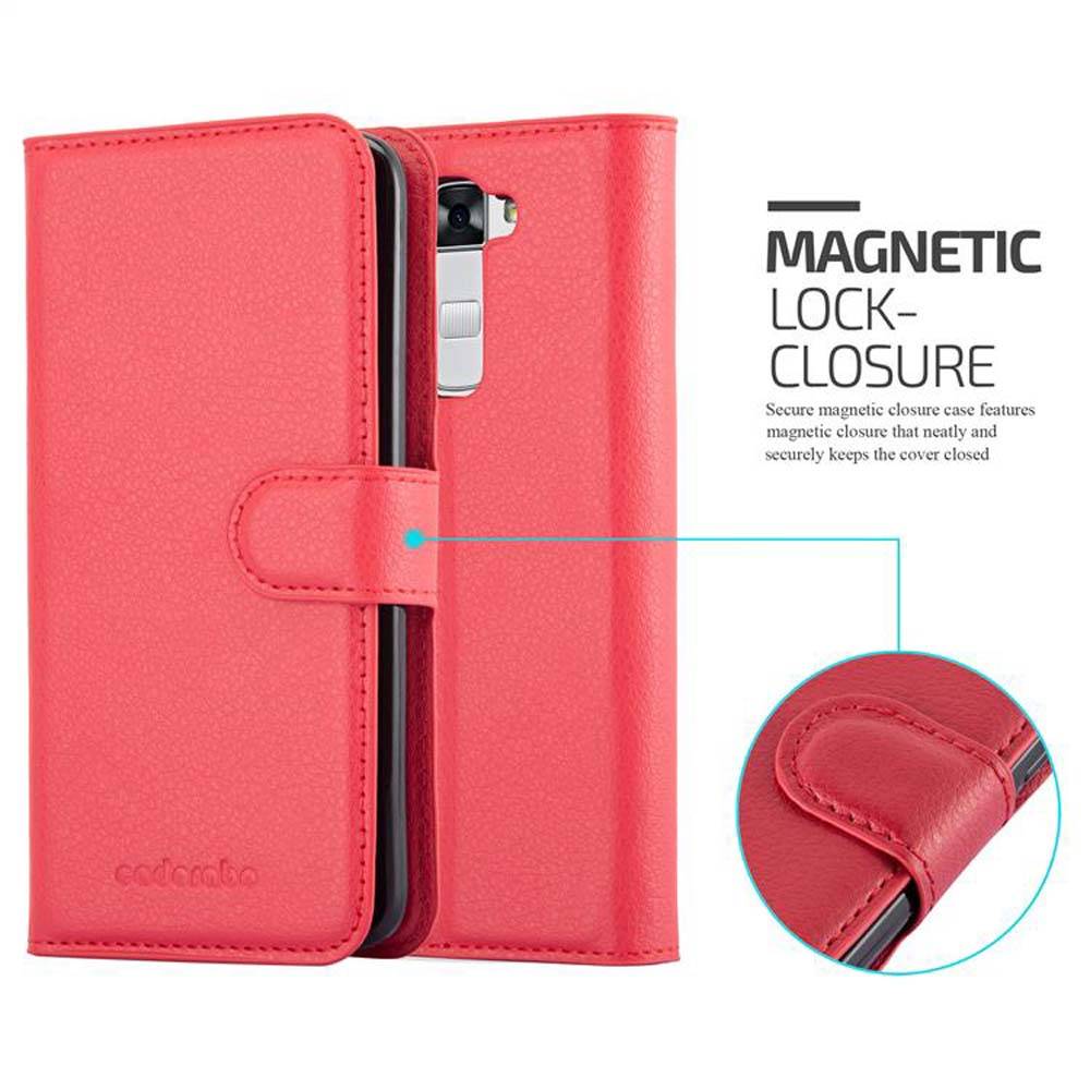 Cadorabo Hülle für LG K7 2016 Schutz Hülle in Rot Handyhülle Etui Case Cover Magnetverschluss