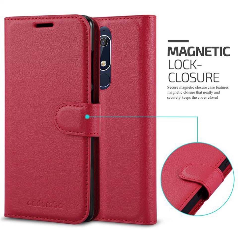 Cadorabo Hülle für Nokia 5.1 Schutz Hülle in Rot Handyhülle Etui Case Cover Magnetverschluss