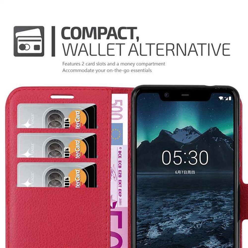 Cadorabo Hülle für Nokia 5.1 Schutz Hülle in Rot Handyhülle Etui Case Cover Magnetverschluss
