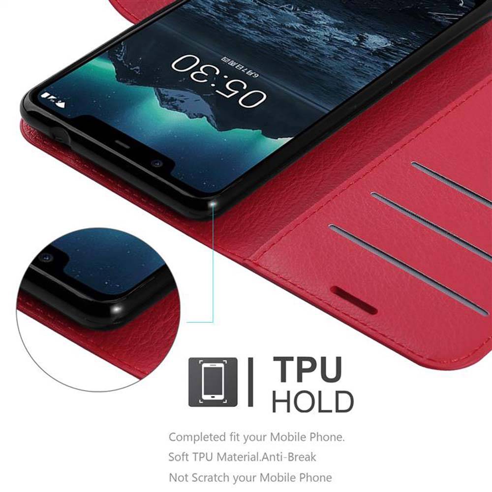 Cadorabo Hülle für Nokia 5.1 Schutz Hülle in Rot Handyhülle Etui Case Cover Magnetverschluss