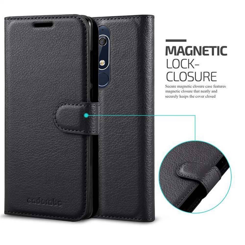 Cadorabo Hülle für Nokia 5.1 Schutz Hülle in Schwarz Handyhülle Etui Case Cover Magnetverschluss