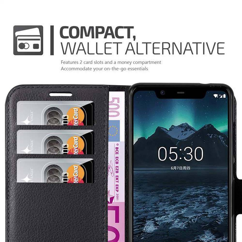 Cadorabo Hülle für Nokia 5.1 Schutz Hülle in Schwarz Handyhülle Etui Case Cover Magnetverschluss
