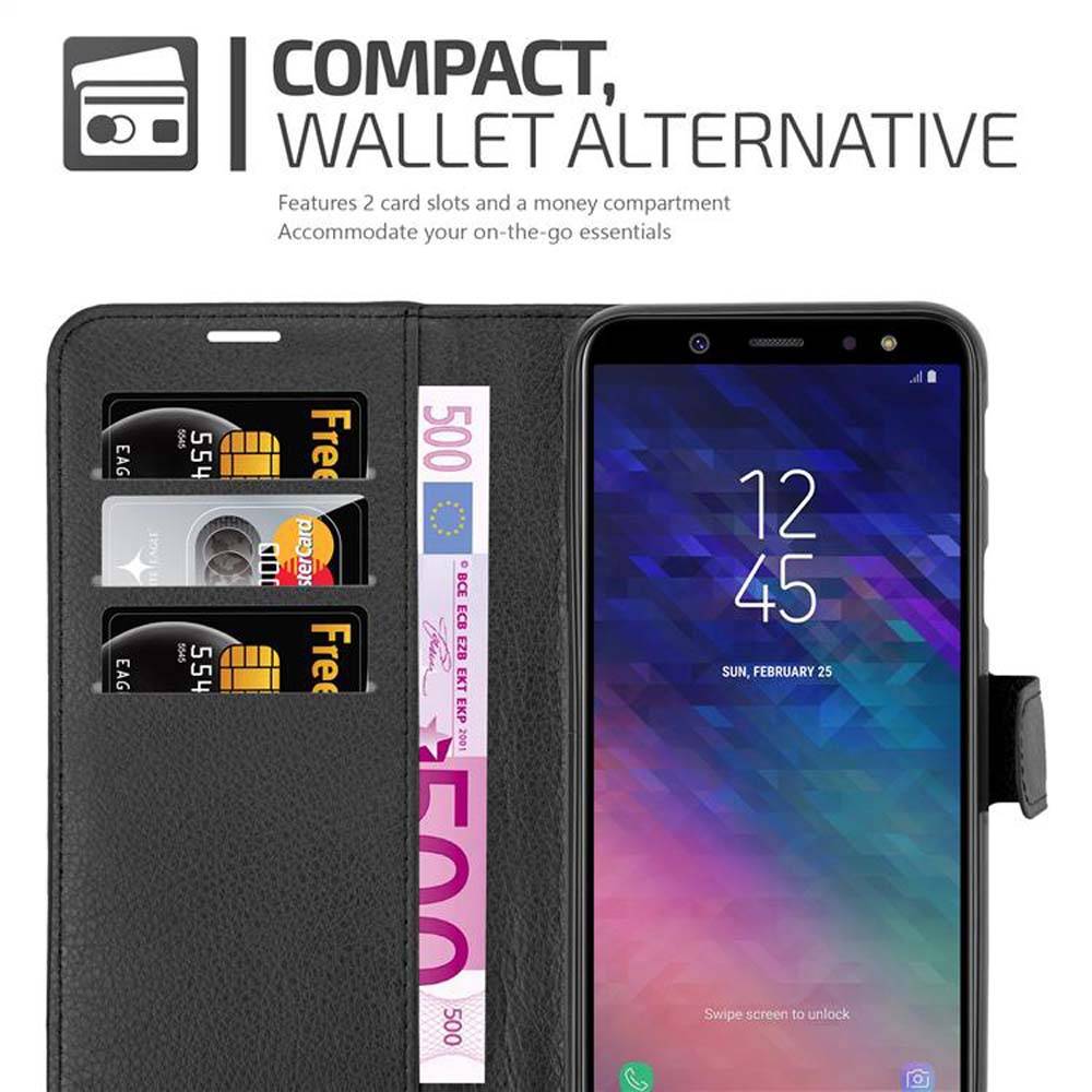 Cadorabo Hülle für Samsung Galaxy A6 2018 Schutz Hülle in Schwarz Handyhülle Etui Case Cover Magnetverschluss