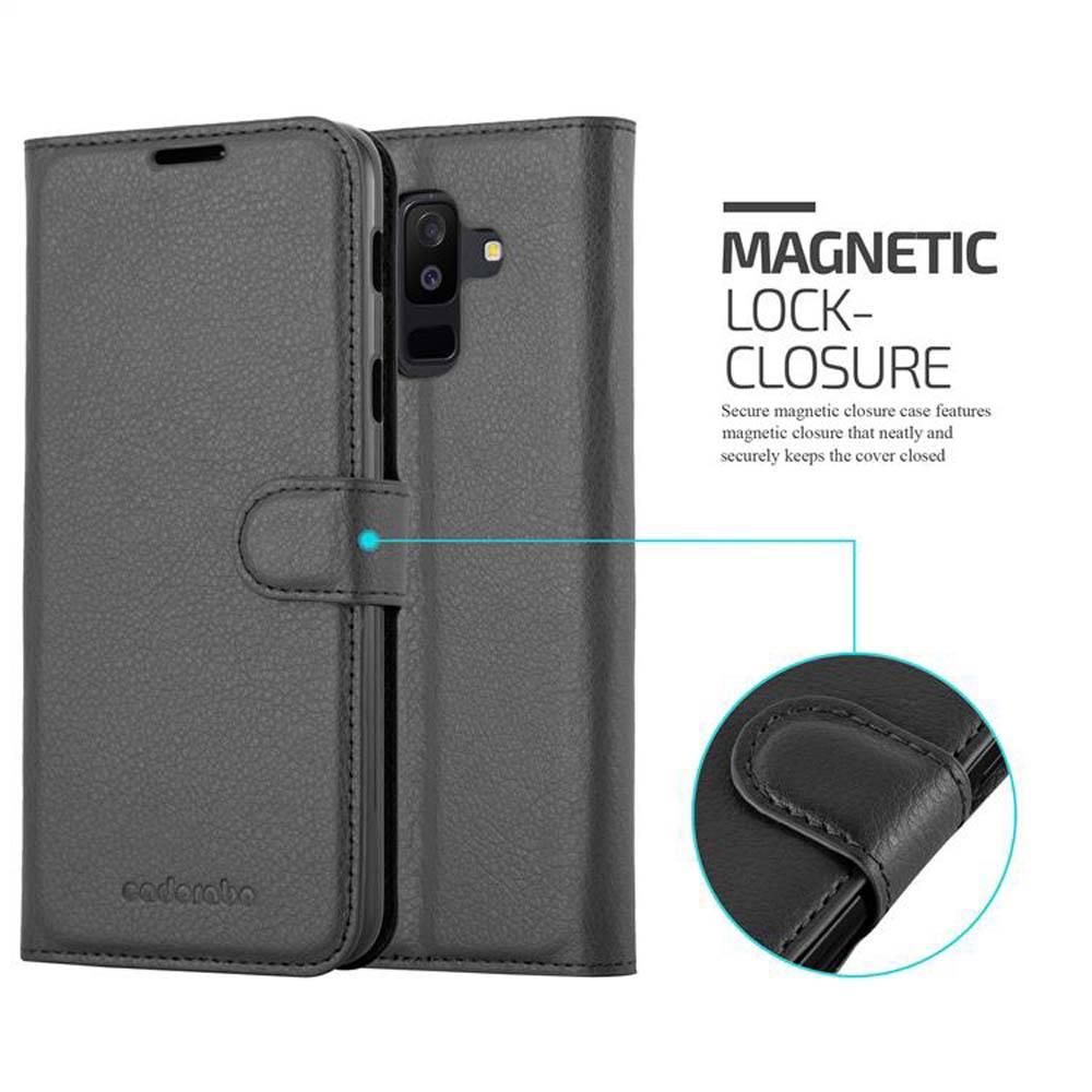 Cadorabo Hülle für Samsung Galaxy A6 PLUS 2018 Schutz Hülle in Schwarz Handyhülle Etui Case Cover Magnetverschluss