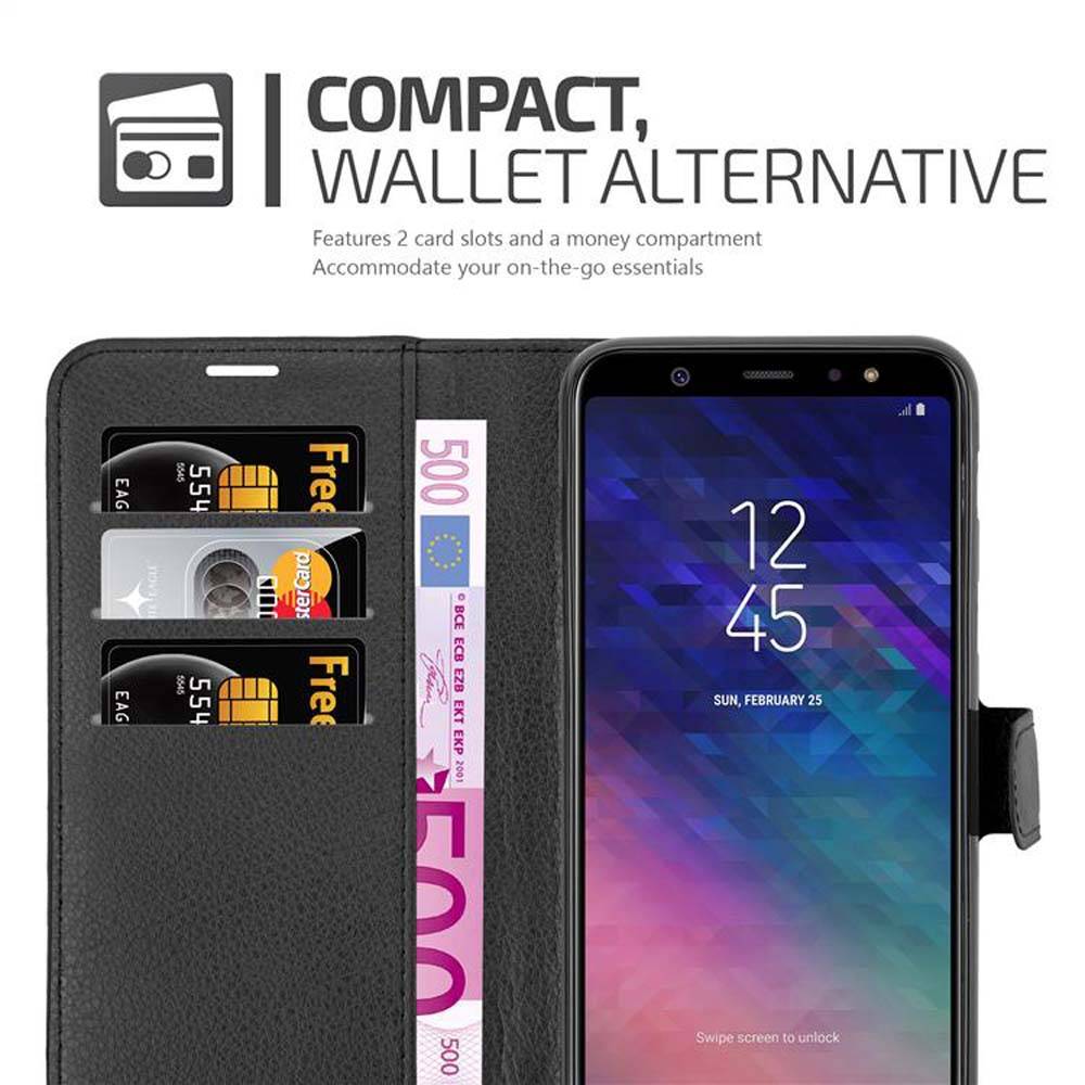 Cadorabo Hülle für Samsung Galaxy A6 PLUS 2018 Schutz Hülle in Schwarz Handyhülle Etui Case Cover Magnetverschluss
