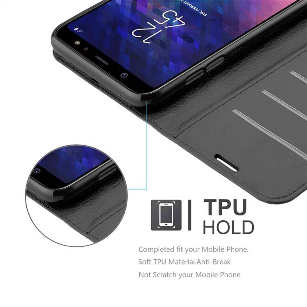 Cadorabo Hülle für Samsung Galaxy A6 PLUS 2018 Schutz Hülle in Schwarz Handyhülle Etui Case Cover Magnetverschluss