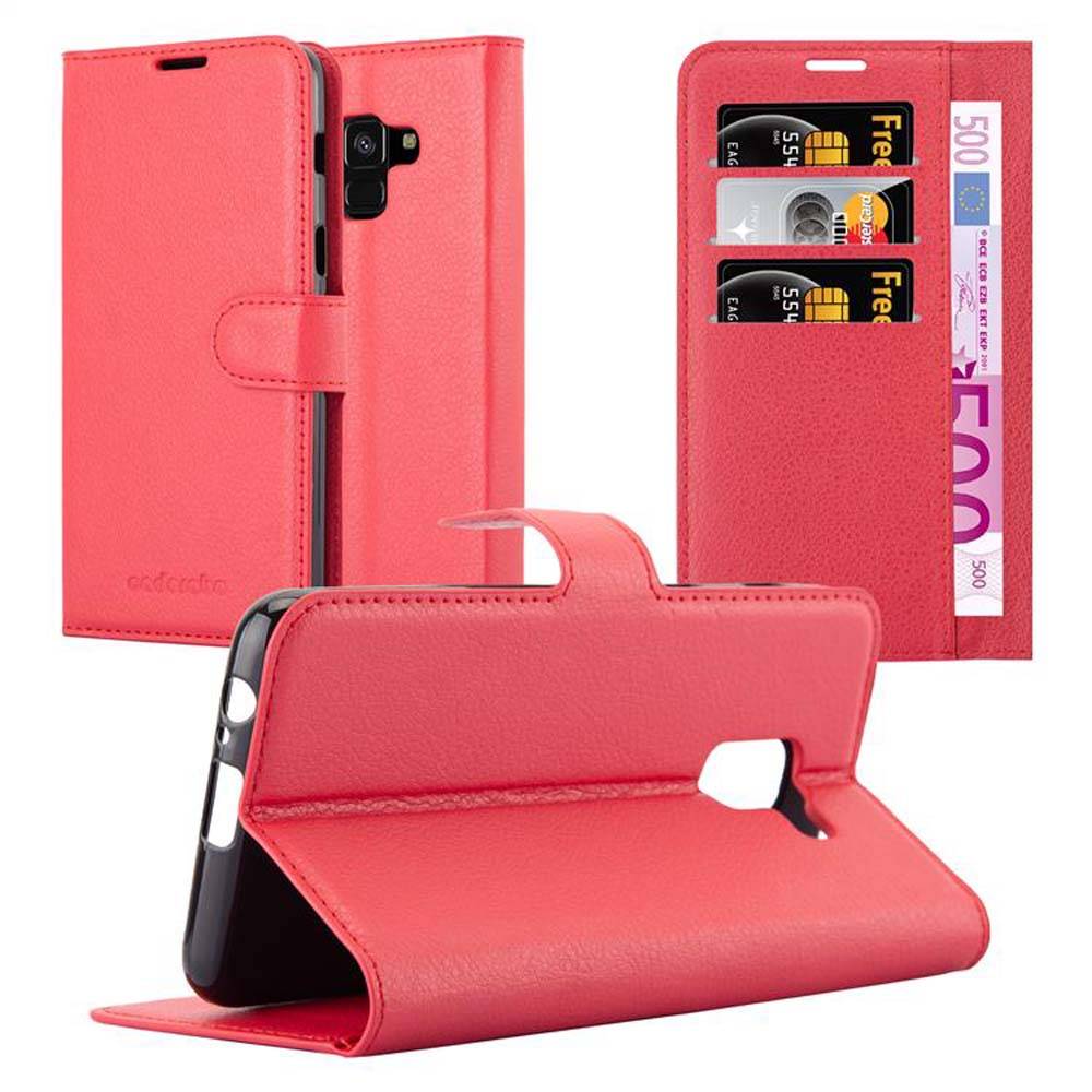 Cadorabo Hülle für Samsung Galaxy A8 2018 Schutz Hülle in Rot Handyhülle Etui Case Cover Magnetverschluss