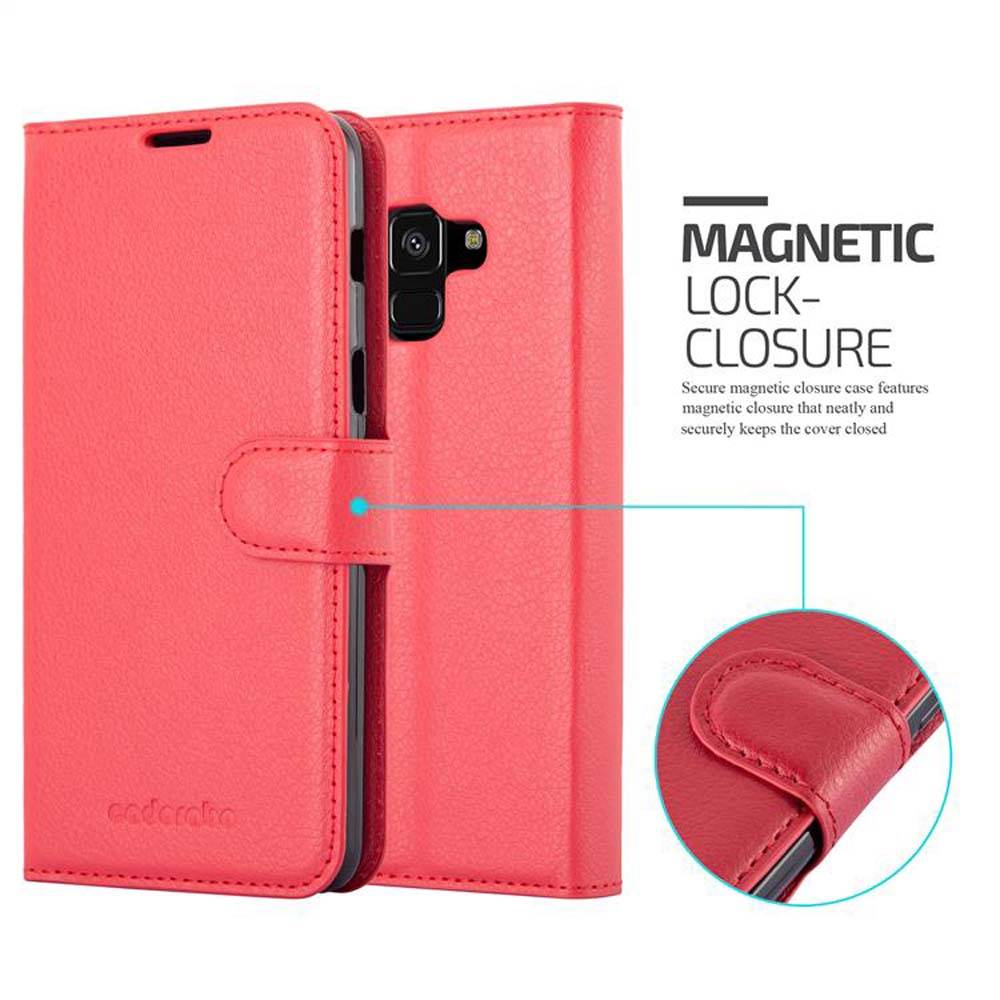 Cadorabo Hülle für Samsung Galaxy A8 2018 Schutz Hülle in Rot Handyhülle Etui Case Cover Magnetverschluss
