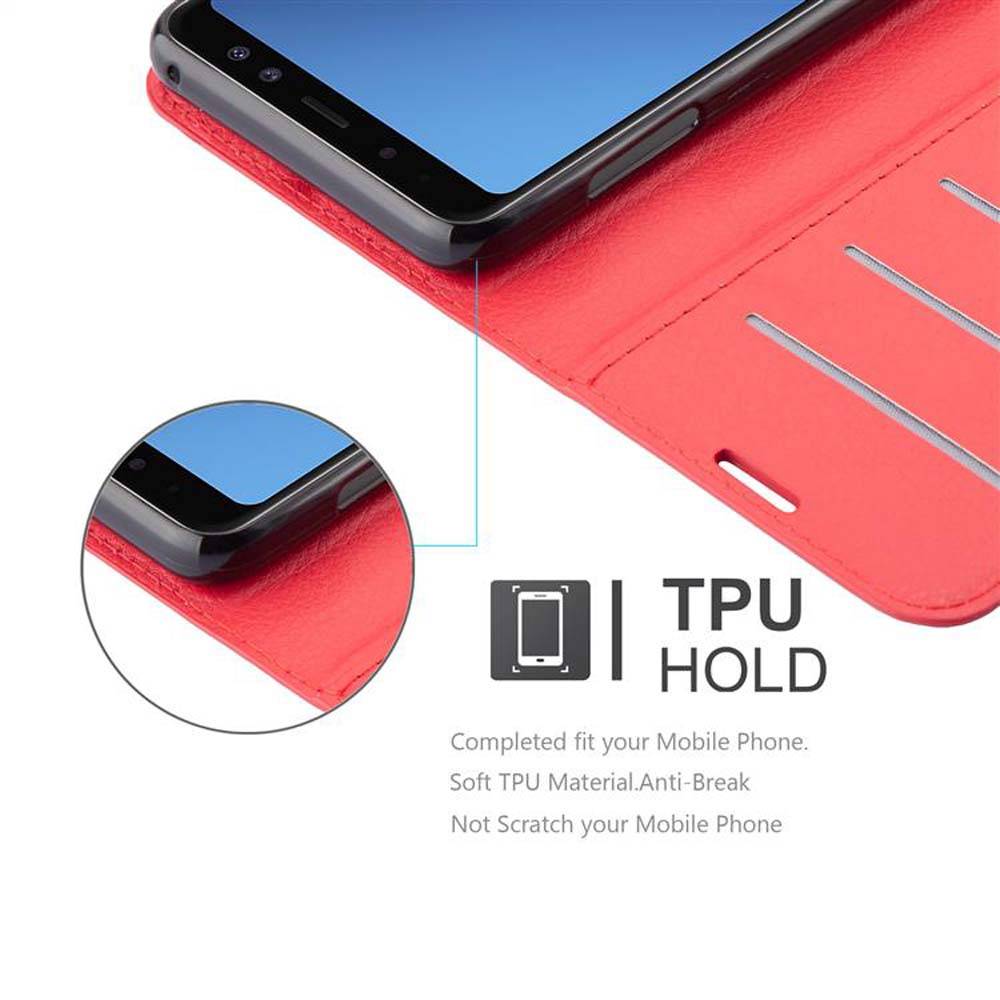 Cadorabo Hülle für Samsung Galaxy A8 2018 Schutz Hülle in Rot Handyhülle Etui Case Cover Magnetverschluss