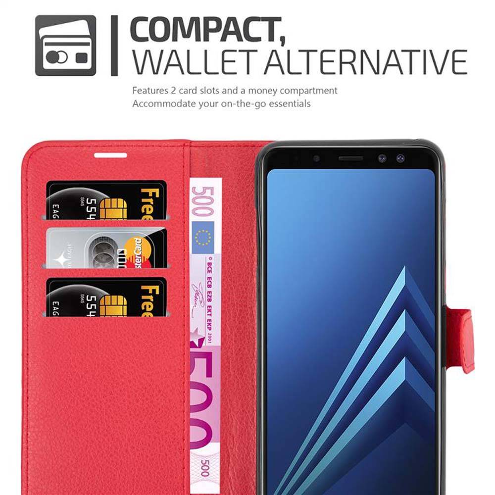 Cadorabo Hülle für Samsung Galaxy A8 2018 Schutz Hülle in Rot Handyhülle Etui Case Cover Magnetverschluss